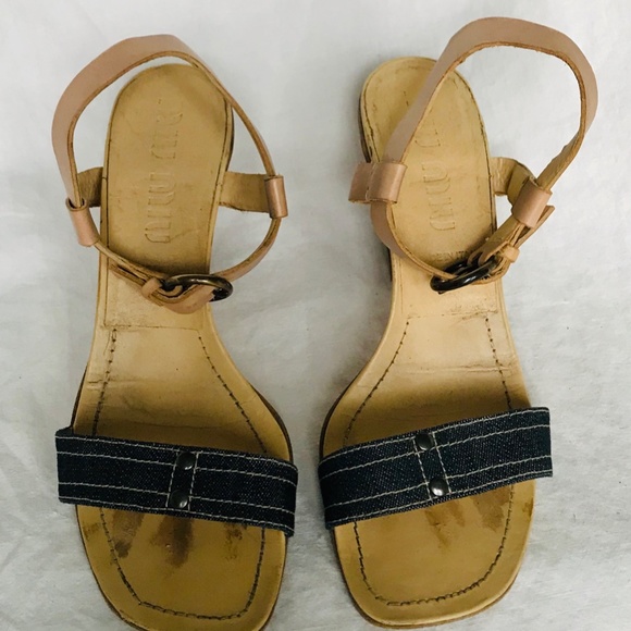 Miu Miu Natural Leather Blue Denim sandal - Picture 4 of 7